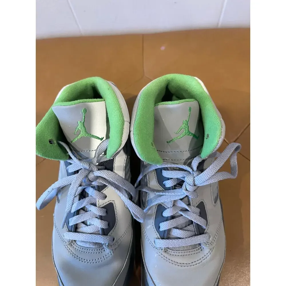 Kids Nike Jordan 5 Retro PS Silver Green Bean Flint Grey Size 2Y